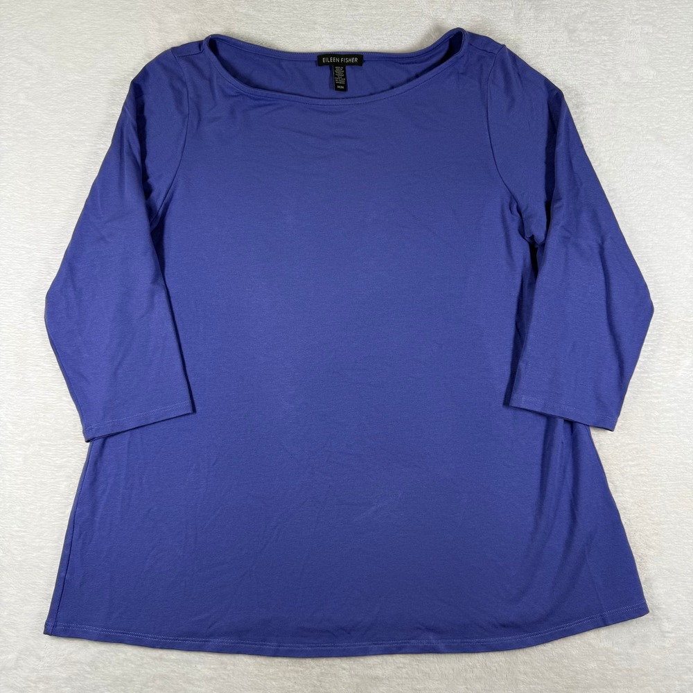 Eileen Fisher Purple Viscose Spandex 3/4 Sleeve Boat Neck Tunic Top Medium M